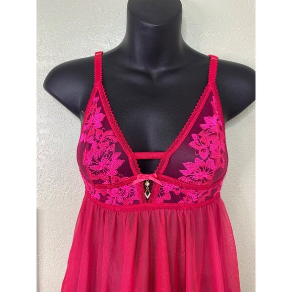 Seven Till Midnight Hot Pink Sheer V Neck  Babydoll With Lace Detailing Size S - Picture 2 of 9